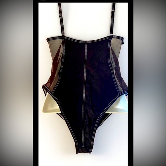 🖤SHEILAY🖤MESH-SIDES HIGH-CUT CHEEKY ADJUSTABLE STRAPS ONE PIECE SWIMSUIT NWT - Picture 2 of 9